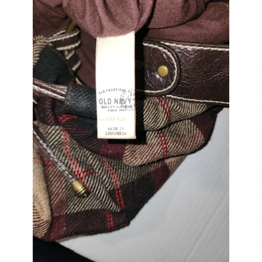 Women's Y2K Plaid Purse, Hand Bag By Old Navy Tan, Eggplant And Red